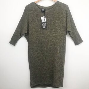 Babeau Olive Green Marled Knit Shimmer Tunic Dress NEW